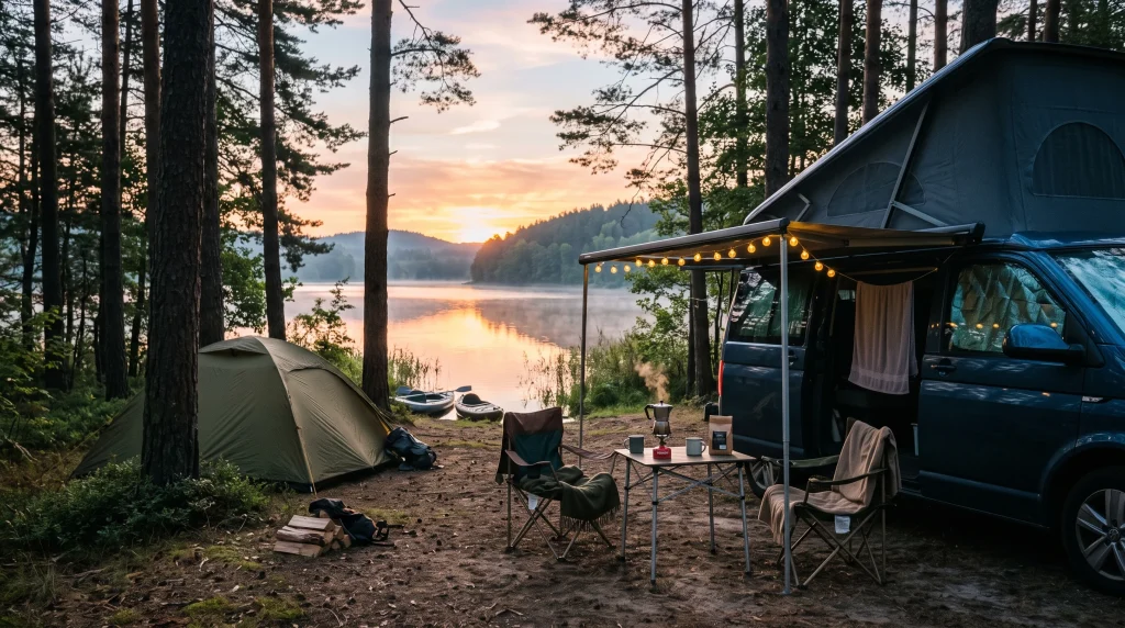 Kempování v Polsku (Camping): Nejlepší kempy u moře i jezer 8 Kemp v borovicovém lese u jezera v Polsku