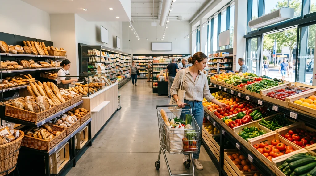 Otevírací doba v Polsku v neděli: Kdy má Biedronka otevřeno 7 Nákupní košík a regály v polském supermarketu