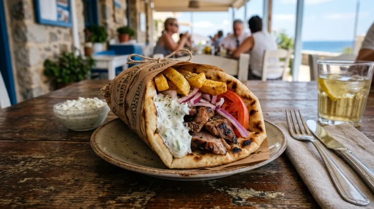 Tradiční řecký gyros s tzatziki v pitě